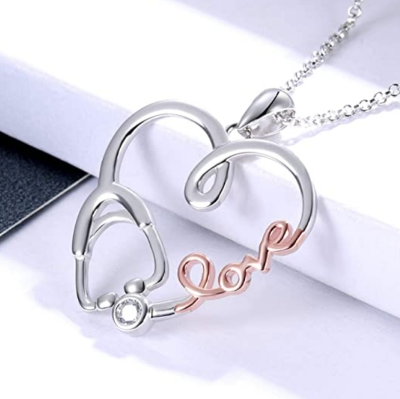 Jewelry - 925 Sterling Silver Stethoscope Heart Pendant